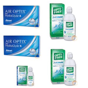 Pack Air Optix HydraGlyde (2 X 6 lentes) + 2 x Opti-Free PureMoist (300 ml) + Opti-Free PureMoist (90 ml)